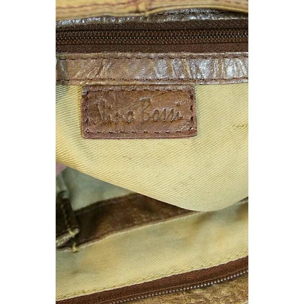 ROOMY Nino Bossi TAN BROWN GENUINE LEATHER ZIP TOP SHOULDER BAG HANDBAG PURSE